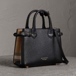 Burberry Small Banner Bag in Leather and House Check-Black