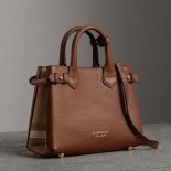 Burberry Small Banner Bag in Leather and House Check-Brown