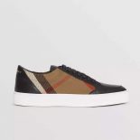 Burberry Unisex Shoes Check Detail Leather Sneakers-Black