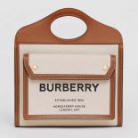 Burberry Women Mini Two-Tone Canvas and Leather Pocket-Beige
