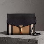 Burberry Women Small Leather and House Check Crossbody Bag-Black