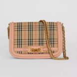 Burberry Women The 1983 Check Link Bag Leather Trim-Pink