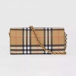 Burberry Women Vintage Check and Leather Wallet with Chain