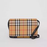 Burberry Women Vintage Check and Leather Wallet with Detachable Strap
