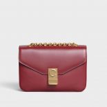 Celine Women Medium C Bag in Shiny Calfskin Leather-Maroon