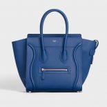 Celine Women Micro Luggage Handbag in Drummed Calfskin-Blue