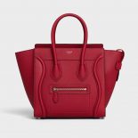 Celine Women Micro Luggage Handbag in Drummed Calfskin-Red