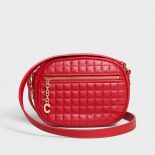 Celine Women Small C Charm Bag in Quilted Calfskin-Red