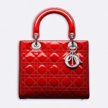 Dior Lady Dior Bag in Bright Patent Calfskin-Red