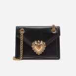 Dolce Gabbana D&G Women Medium Devotion Bag Smooth Calfskin Leather-Black