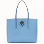 Fendi Women Leather Logo Shopper Bag-Blue