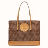 Fendi Women Shopping Logo Leather Shopper-Brown
