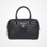 Prada Diagramme Big Leather Handbag with Top Handle-Black