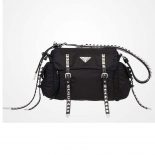 Prada Nylon Shoulder Bag with Calf Leather Trim-Black