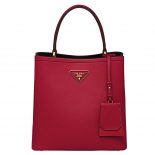 Prada Women Panier Medium Bag in Saffiano Leather-Red