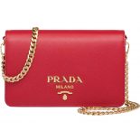 Prada Women Saffiano Leather Shoulder Bag-Red