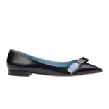 Prada Women Shoes Leather Ballet Flats Bow 10mm Heel-Black