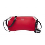 Prada Women Sidonie Calf Leather Shoulder Bag-Red