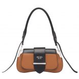 Prada Women Sidonie Leather Shoulder Bag-Brown