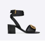Valentino Women Grainy Cowhide Sandal Vlogo Detail 60 mm Heel-Black