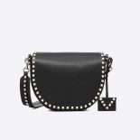 Valentino Women Rockstud Crossbody Bag in Calfskin Leather-Black