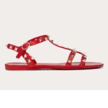 Valentino Women Rockstud Flat Rubber Sandals-Red