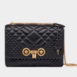 Versace Women Large Quilted Icon Shoulder Bag Nappa Leather-Black