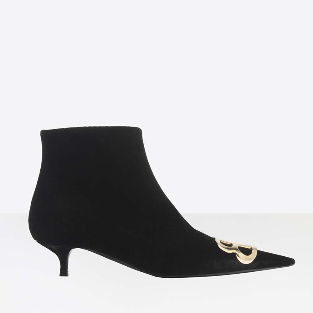 Balenciaga Women Shoes BB Booties Velvet 40mm Heel-Black