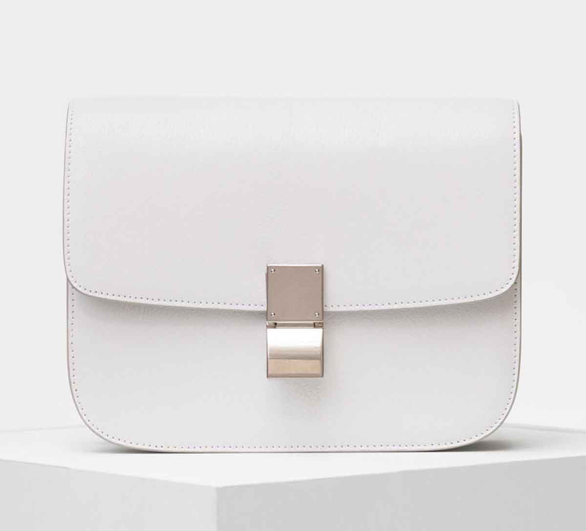 Celine Medium Classic Bag in Box Calfskin Leather-White