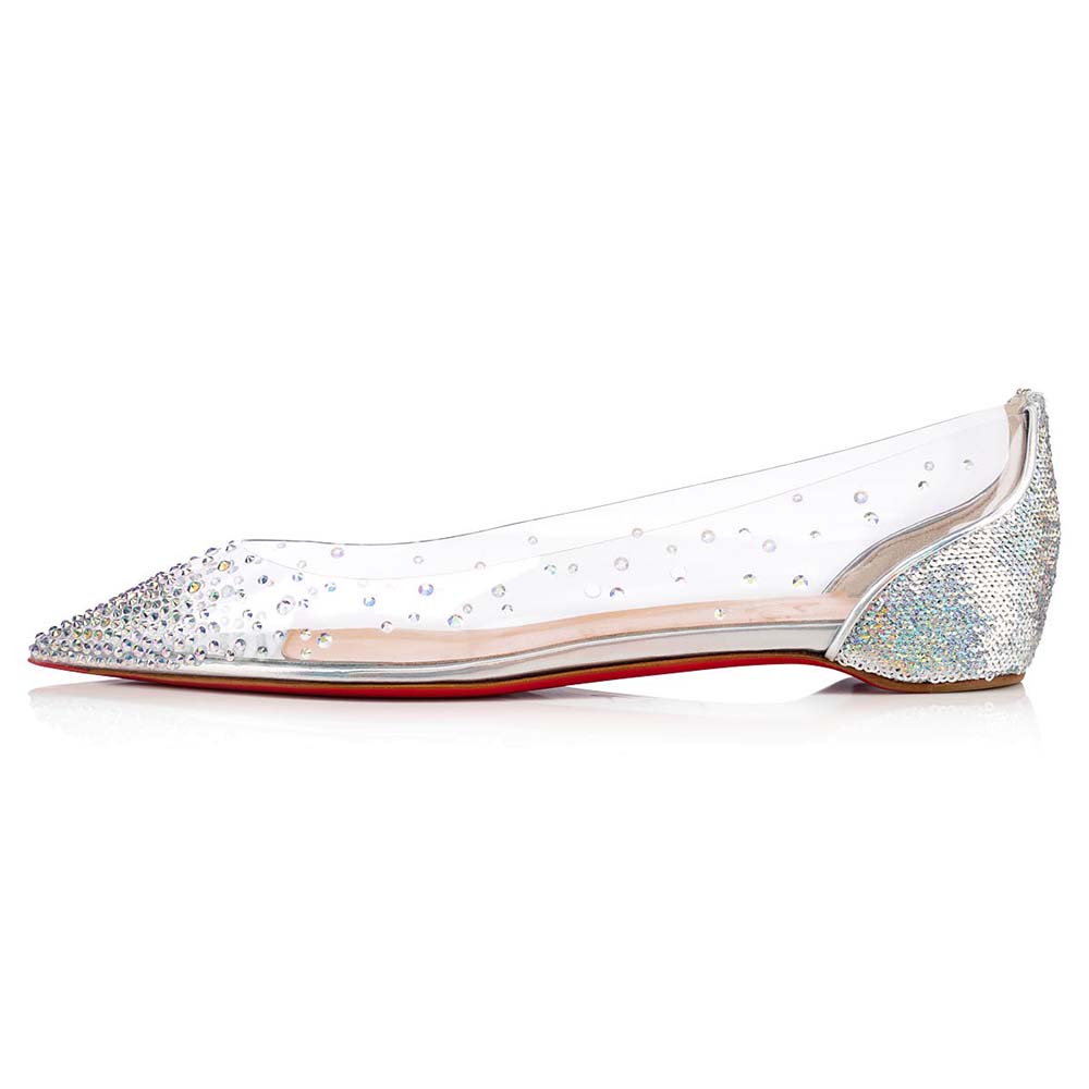 Christian Louboutin Women Evening Flats Shoes Degrastrass-Silver