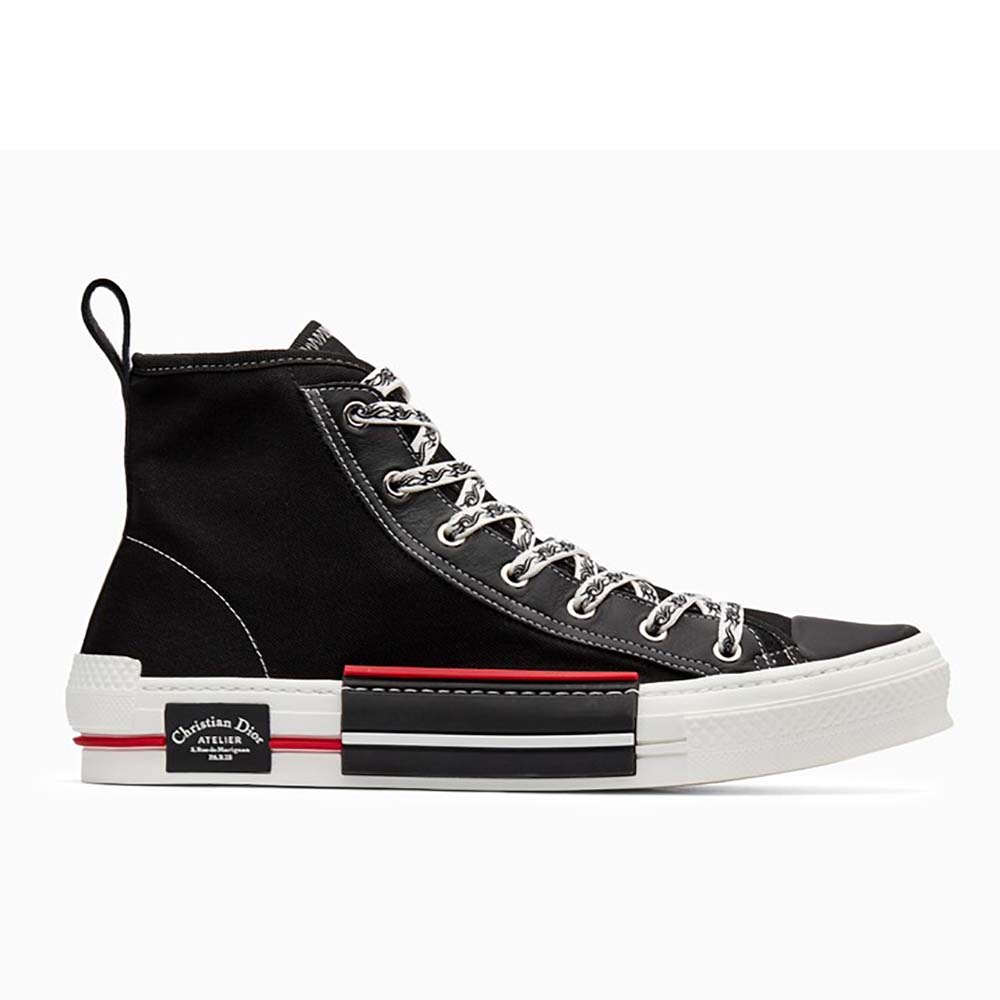 Dior Men Shoes B23 High-Top Trainer in White Technical Canvas-Black