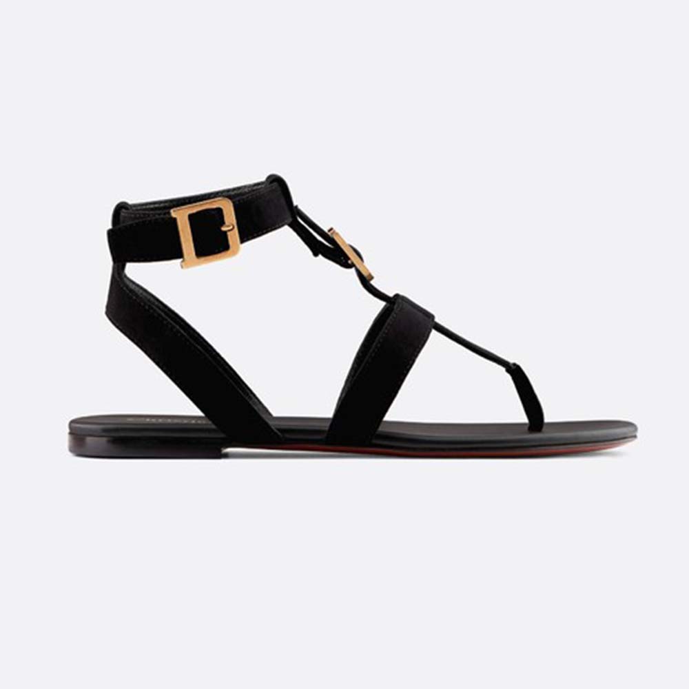 Dior Women Double-D Sandal in Suede Calfskin-Black