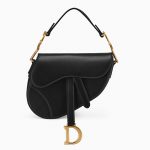 Dior Women Mini Saddle Bag in Black Calfskin