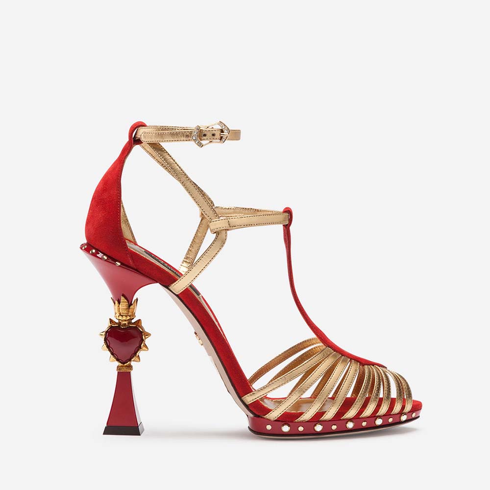 Dolce Gabbana D&G Women Shoes Sandals in Suede and Mordore with Sculpted Heel-105mm-Red