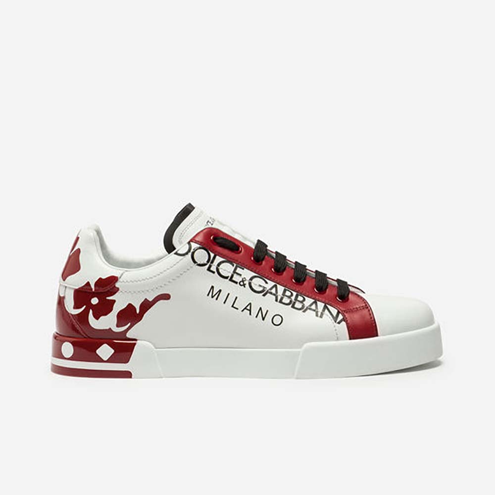 Dolce Gabbana D&G Men Shoes Portofino Sneakers in Printed Patent Calfskin-Red