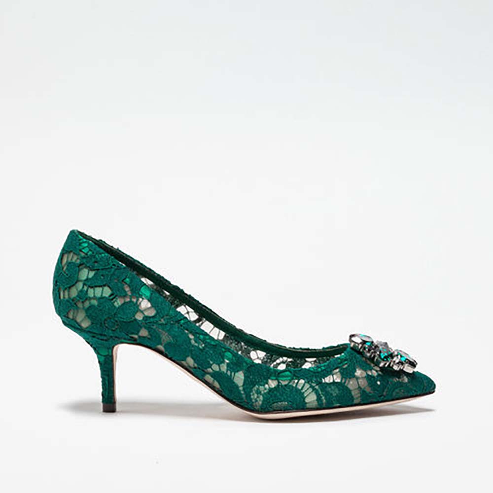 Dolce Gabbana D&G Women Shoes Pump in Taormina Lace with Crystals 60mm Heel-Green