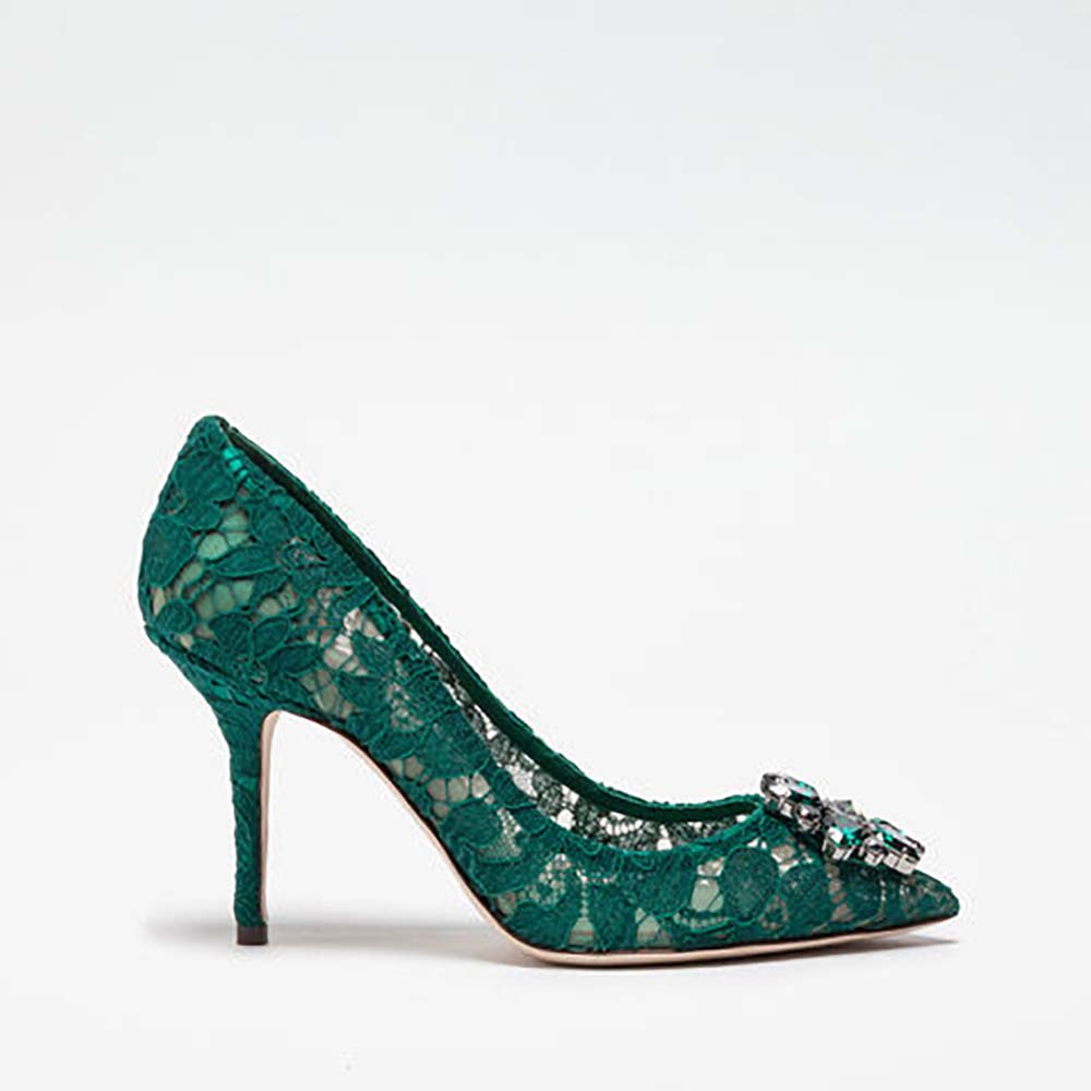 Dolce Gabbana D&G Women Shoes Pump in Taormina Lace with Crystals 90mm Heel-Green