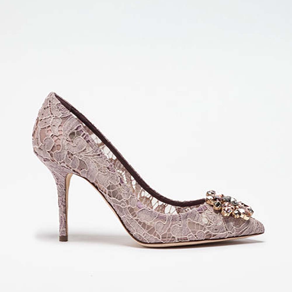 Dolce Gabbana D&G Women Shoes Pump in Taormina Lace with Crystals 90mm Heel-Pink