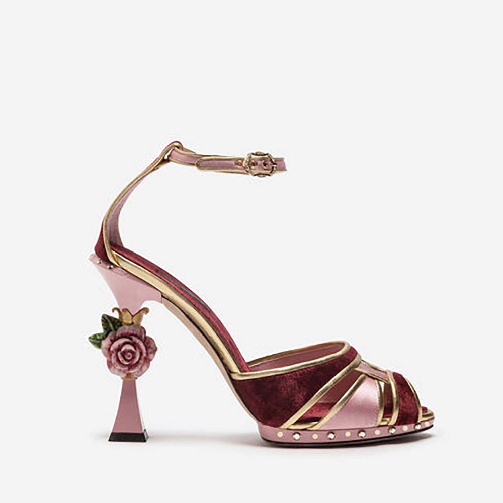 Dolce Gabbana D&G Women Shoes Sandalias De Raso Y Terciopelo Con Tacon Escultura 115mm Heel