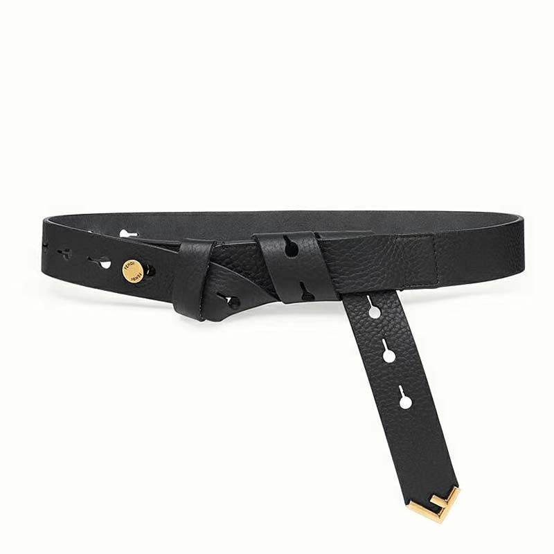 Fendi Women Long Tie Belt with F-Shaped Tip-Black