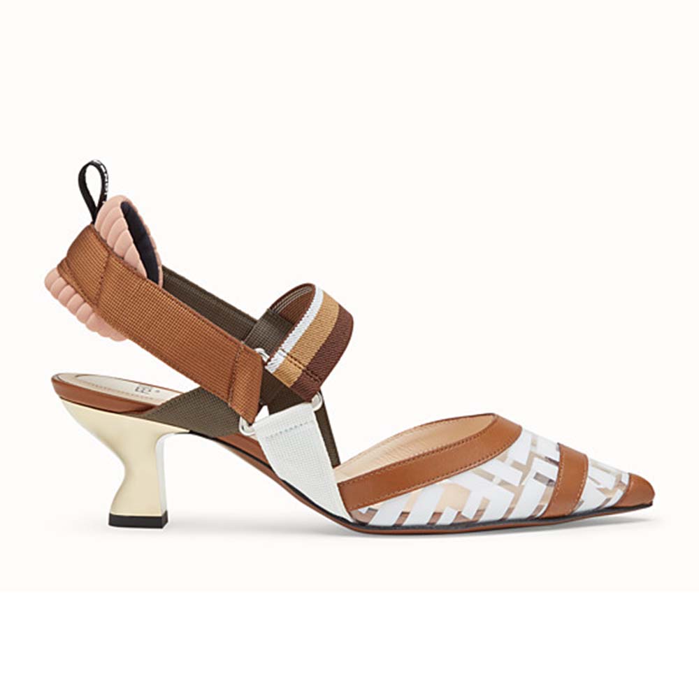 Fendi Women PUMPS Slingbacks in PU and Leather Middle Heel-White