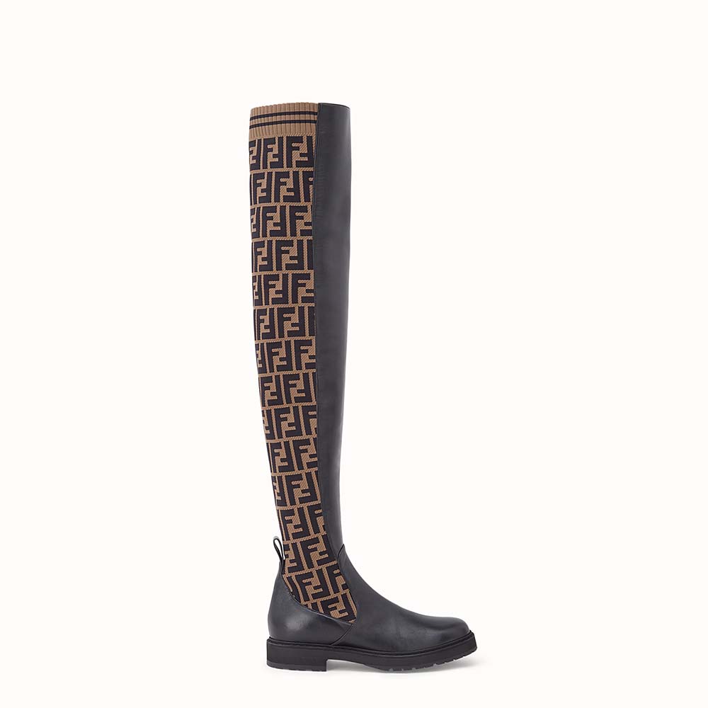 Fendi Women Shoes Black Leather Thigh-High Boots