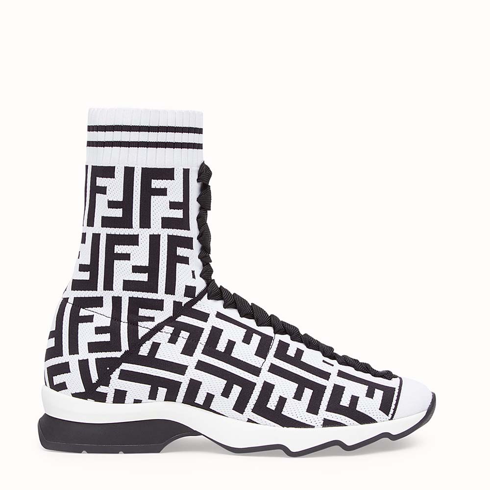 Fendi Women Shoes Multicolor Fabric Sneaker Boots-White