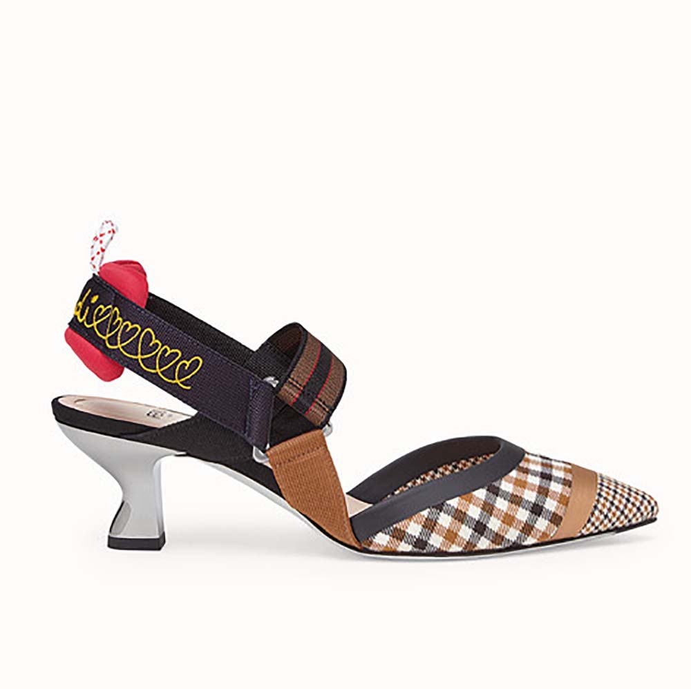 Fendi Women Shoes Pumps Multicolor Wool Slingbacks-Brown