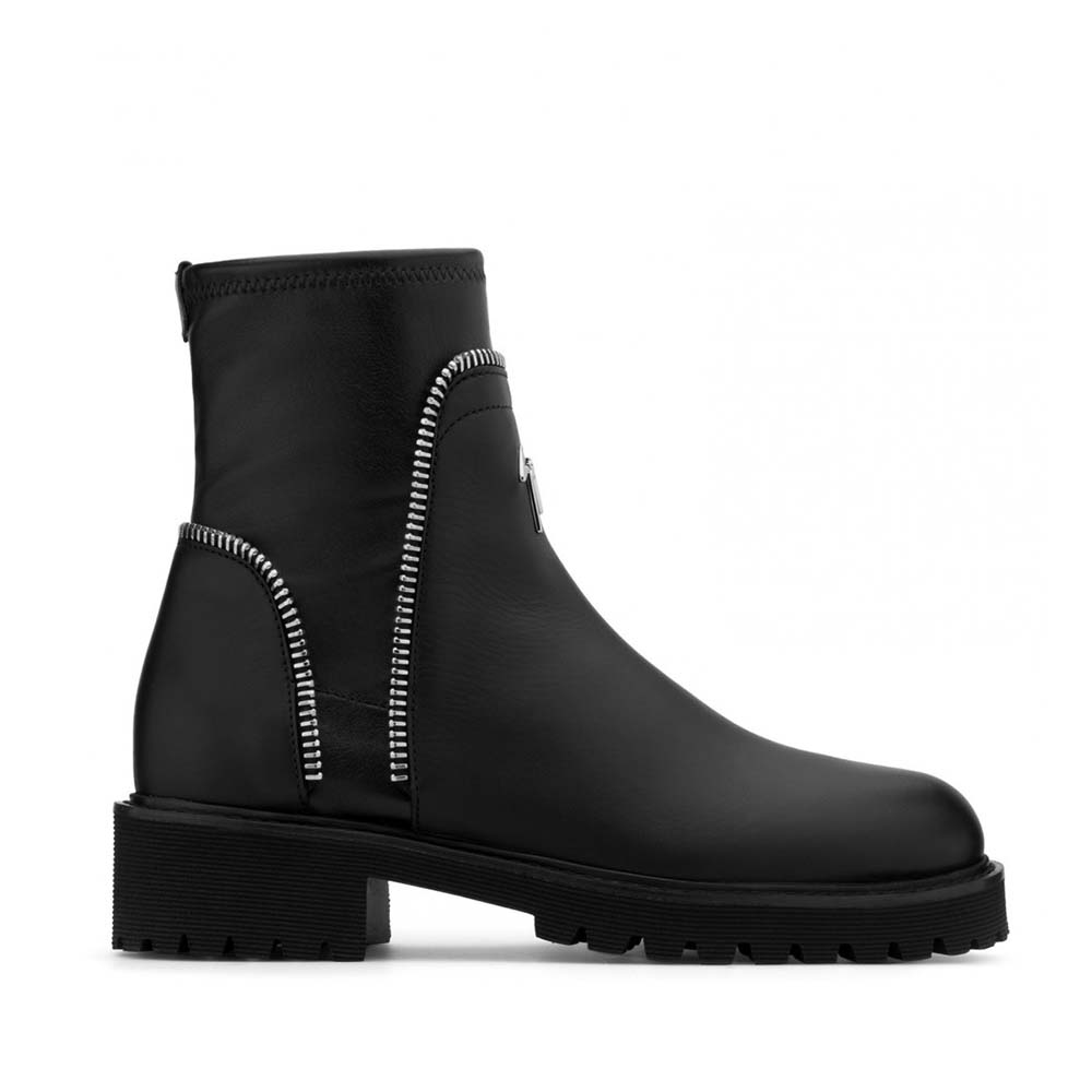 Giuseppe Zanotti Men Shoes Black Leather Boot with Zips Detail