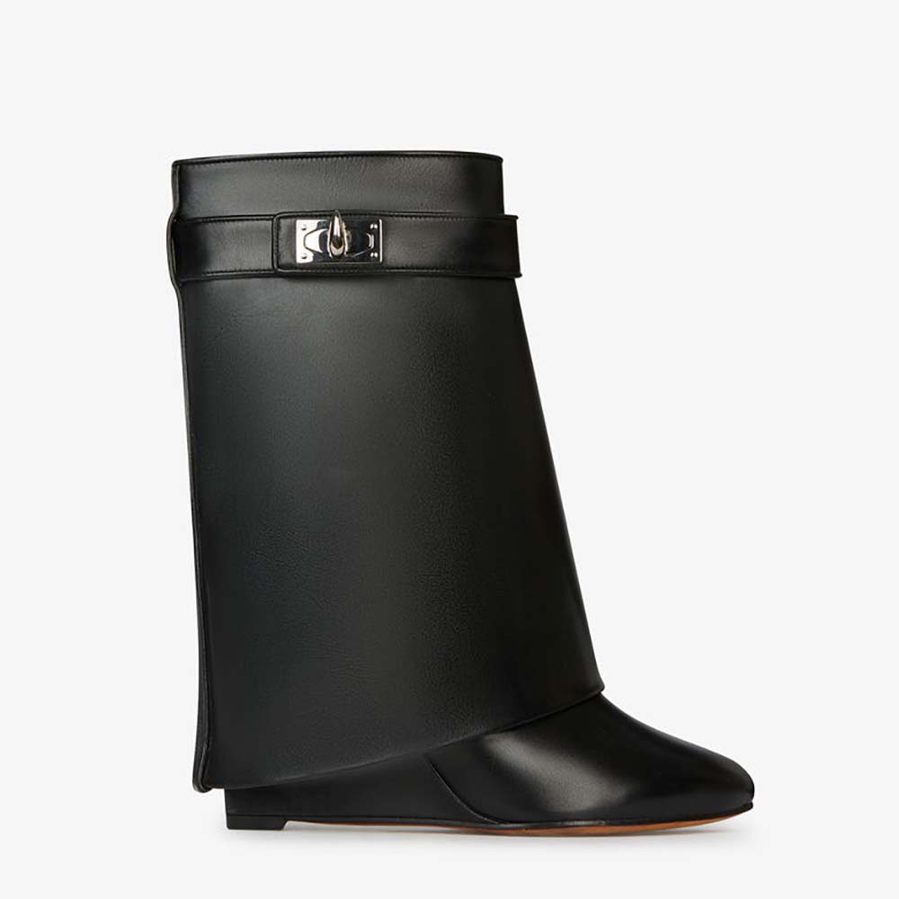 Givenchy Women Shoes Shark Lock Ankle Boots in Leather 90mm Heel-Black