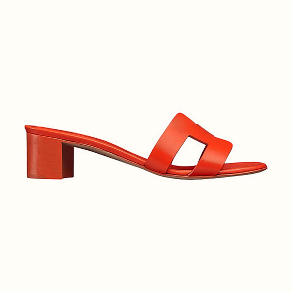 Hermes Women Oasis Sandal in Calfskin with Iconic "H" Cut-Out 5.6cm Heel-Red