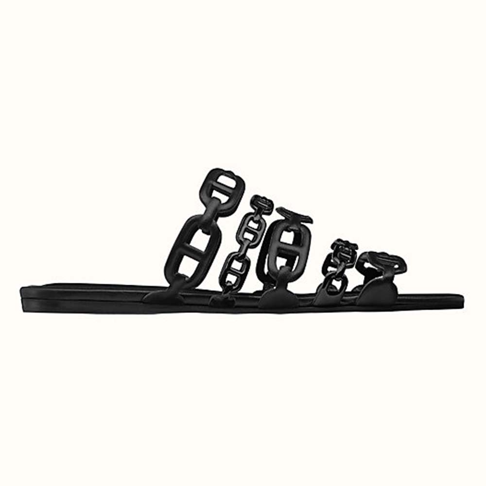 Hermes Women Thalassa Sandal in Nappa and Patent Leather-Black