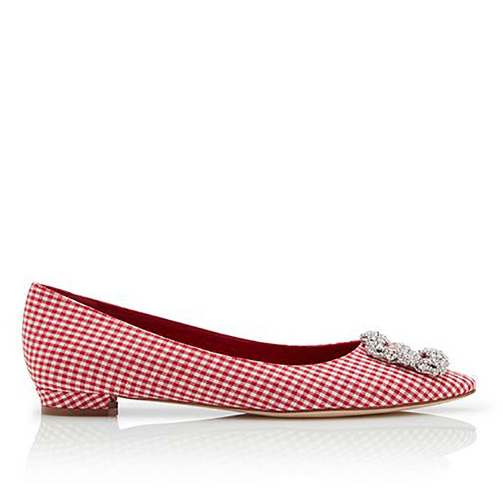Manolo Blahnik Women Jewel Buckled Flat Shoes 10mm Heel-Red