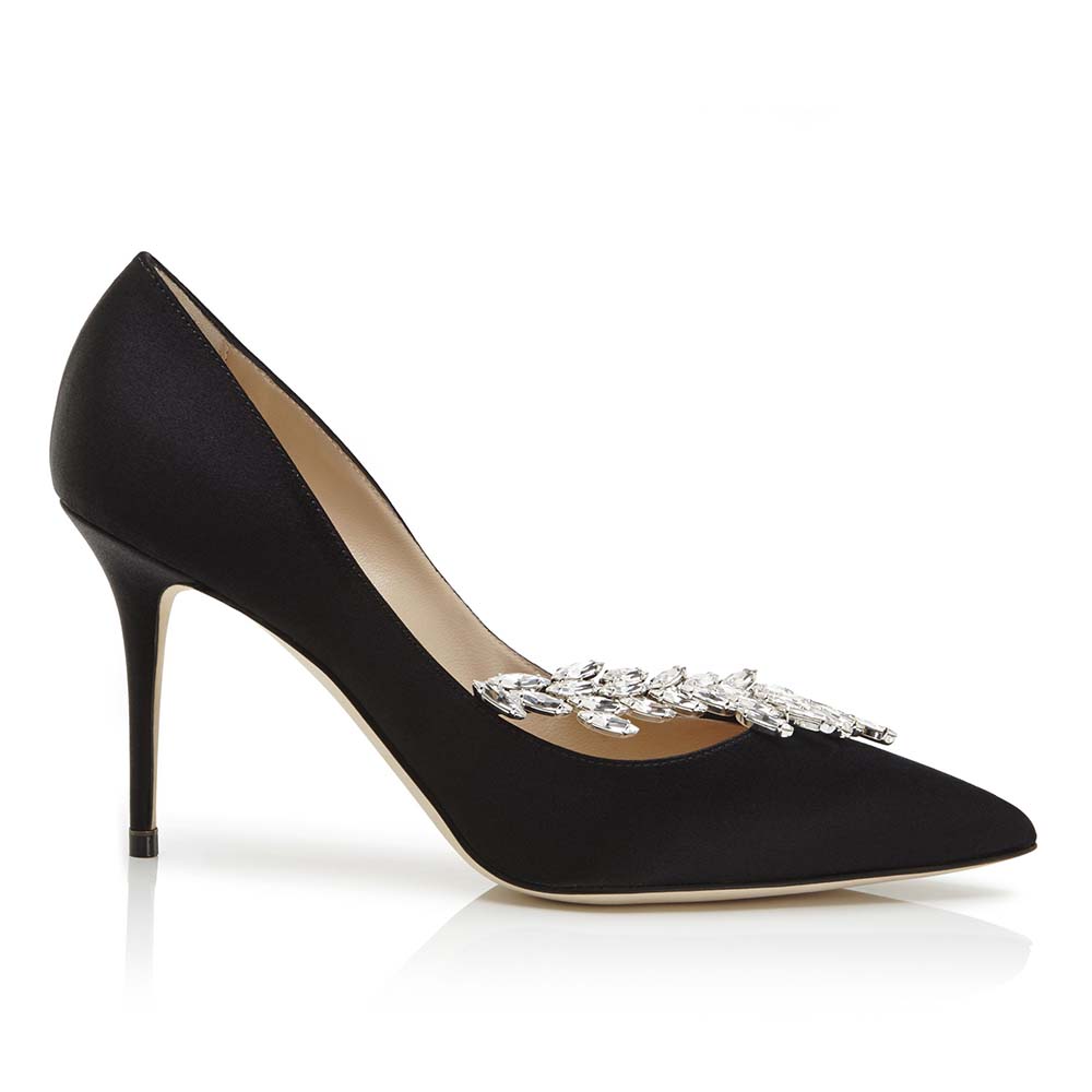 Manolo Blahnik Women Shoes Nadira Satin Jewel Buckle Pumps 90mm Heel-Black